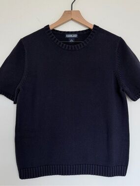 Lands' End Women’s Crewneck Short-Sleeve Sweater - Navy Blue